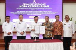 Ikatan Jurnalis Televisi Indonesia (IJTI) dan Lembaga Ketahanan Nasional Republik Indonesia (Lemhannas RI) lakukan kerja sama di Ruang Konstitusi, Gedung Tri Gatra Lantai III, Lemhannas RI, Jalan Medan Merdeka Selatan No.10, Jakarta Pusat. Selasa (16/7/20