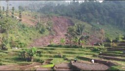 Tebing setinggi 40 meter longsor, menimbun sawah dan saluran air. (Memanggil.co/Husny Nursyaf)