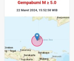 Gempa magnitude 6.5 terjadi di utara perairan Kabupaten Tuban pada Jumat sore 22 Maret 2022. (Foto: dok. bmkg)