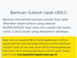 Bantuan Subsidi Upah (BSU). Foto BPJS ketenagakerjaan.