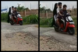 Pratama Arhan bonceng tiga dengan Azizah Salsha dan mertua saat ke sawah Blora (Memanggil.co/Tangkapan layar akun Tiktok @mawar putih)