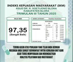 Nilai Indeks Kepuasan Masyarakat (IKM) Sebesar 97,35 dengan Kategori “Sangat Baik, Diambil dari Akun Instagram @rsud_blora