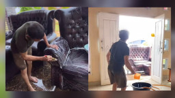 Aksi Bersih-bersih Jelang Lebaran Ini Viral, Bapak Ini Cuci Sofa hingga Tembok Rumah