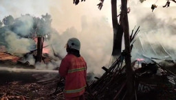 Kepulan Asap Tebal Membumbung, Gudang Limbah Kayu di Mojokerto Terbakar, Tiga Mobil Damkar Dikerahkan