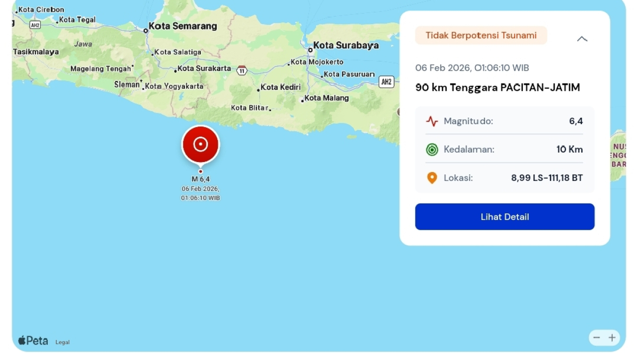 Terasa hingga Blora, Gempa Magnitudo 6,4 Guncang Pacitan Dini Hari